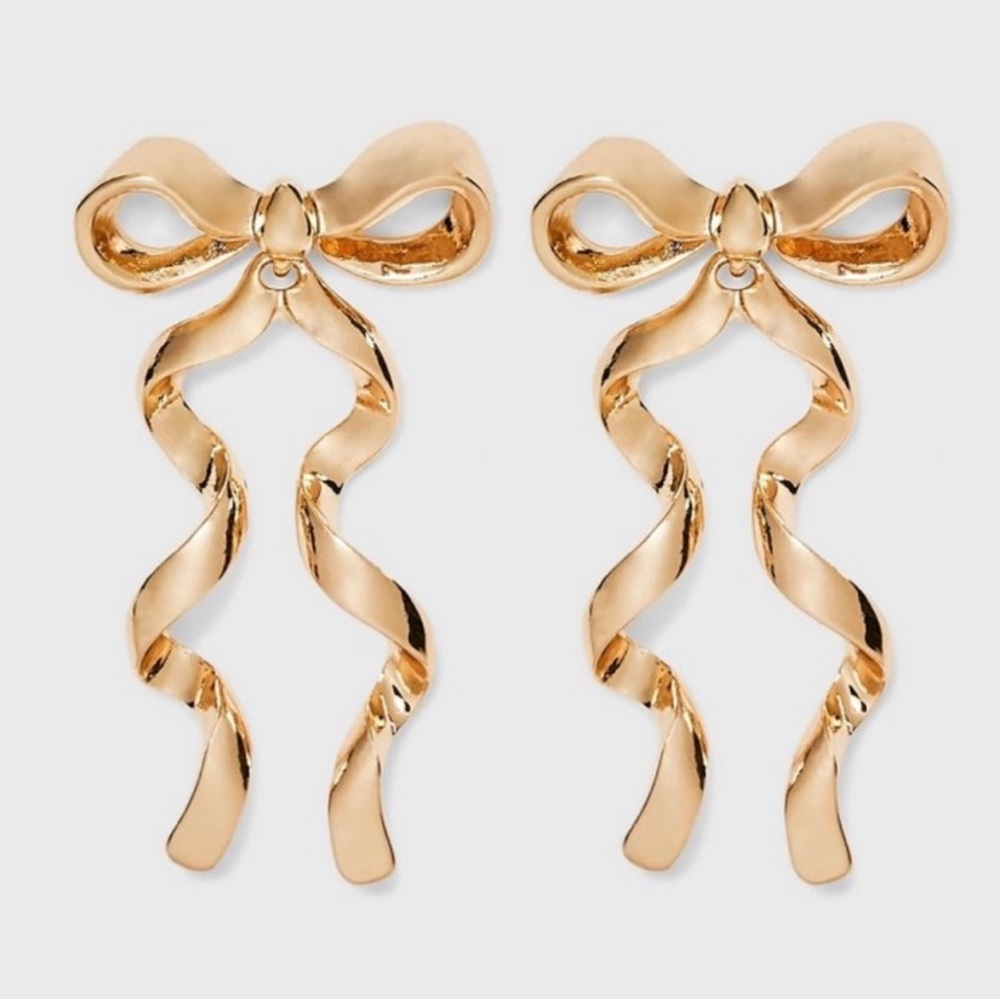 Gold-Tone Bow Dangle Drop Statement Earrings - image 1